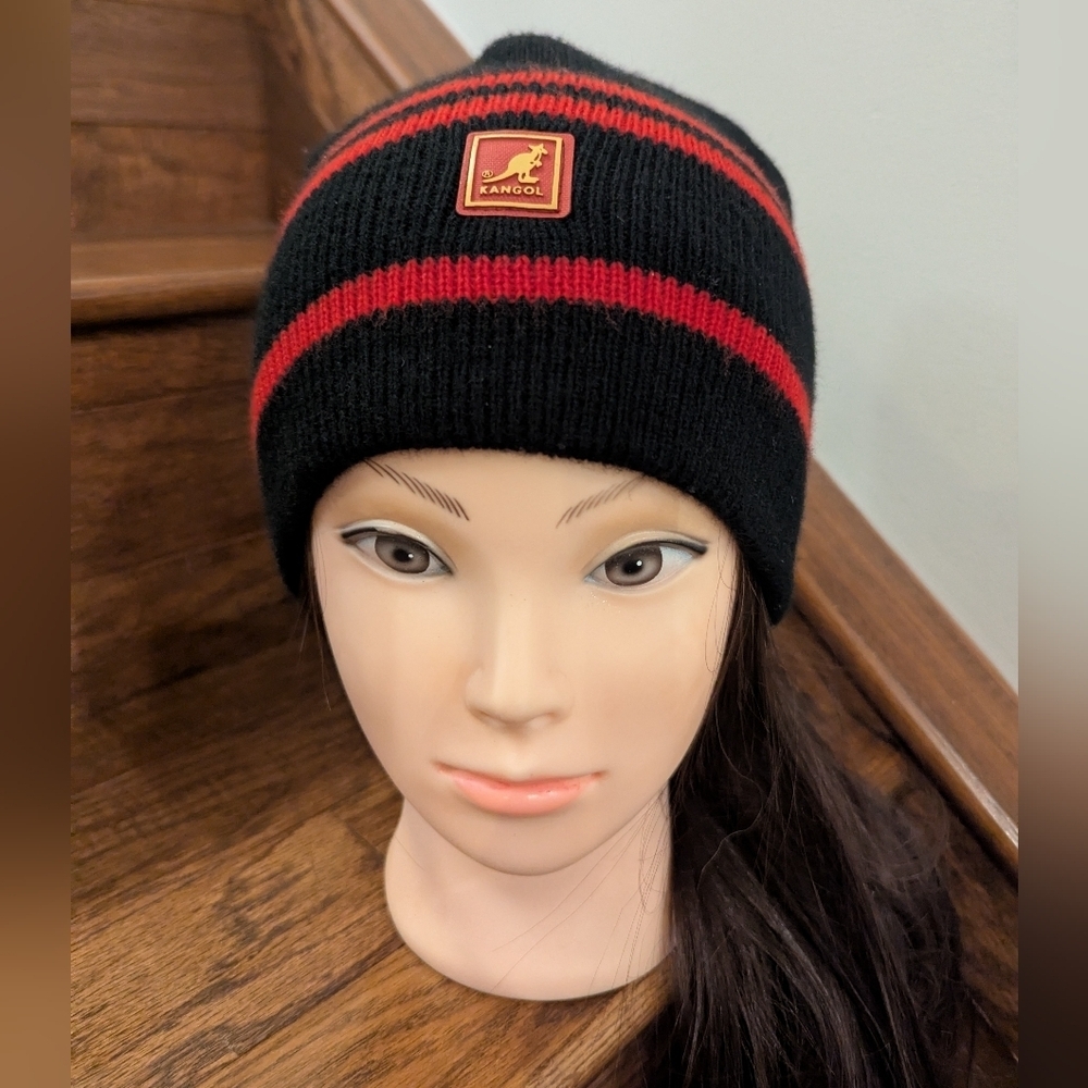 Y2K Kangol Beanie Hat Vintage black and red wool hat, Unisex one size